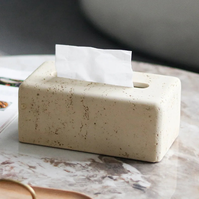 Wabi-Sabi Travertine Tissue Box