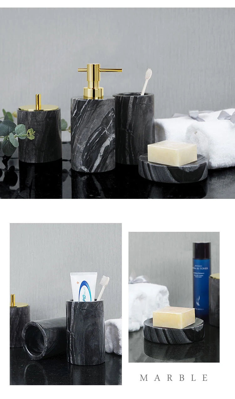 Black Marble Bath Accessory Set