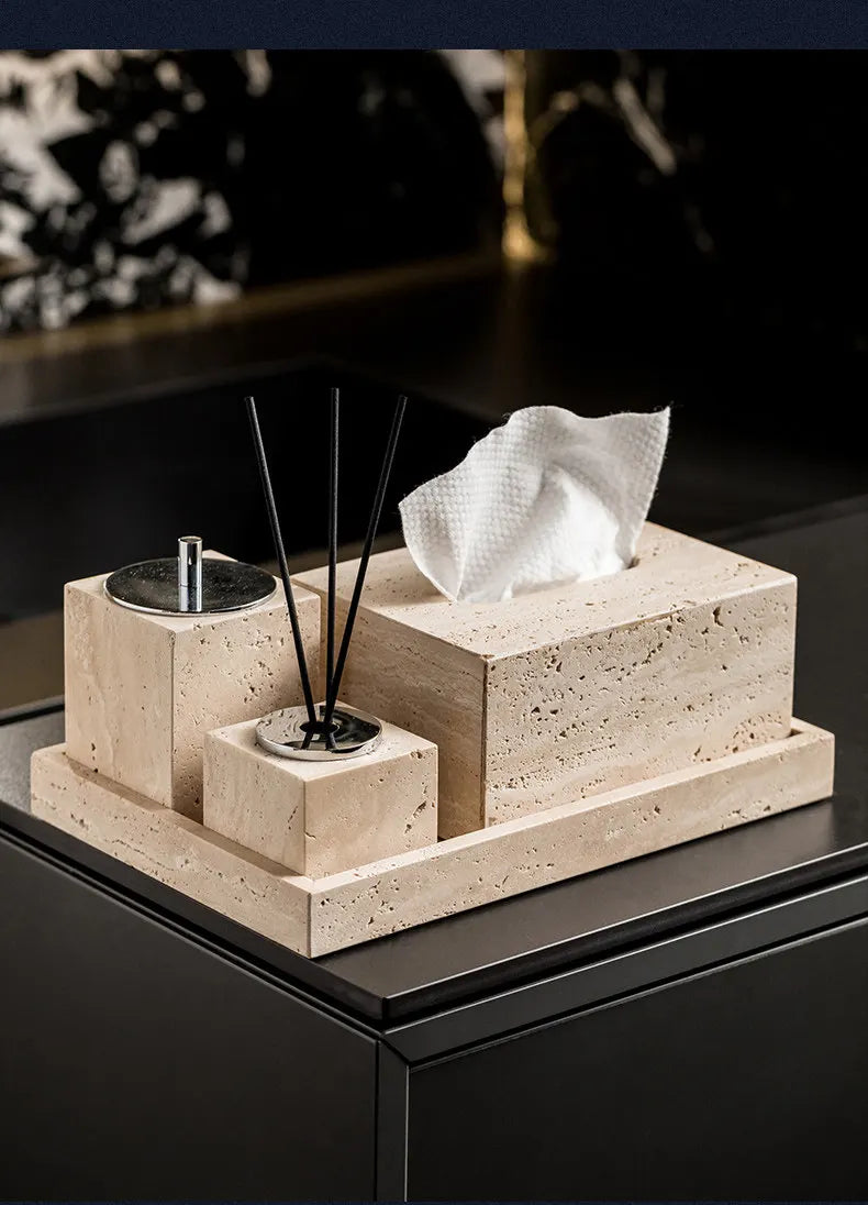 Wabi-Sabi Travertine Bath Set