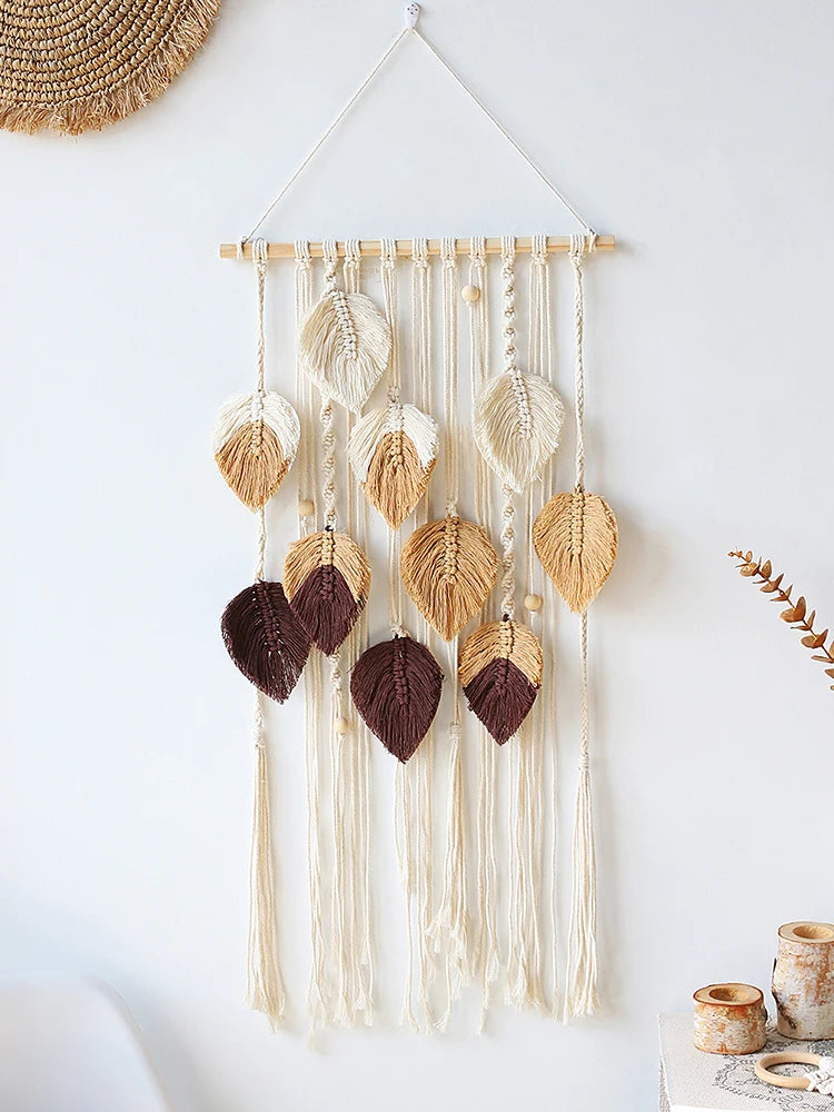 Beaded Leaf Macrame Hanging