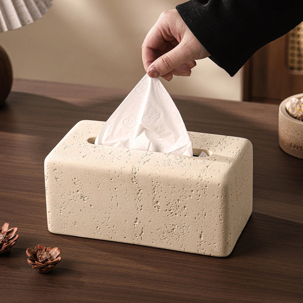 Rectangular Travertine Tissue Box