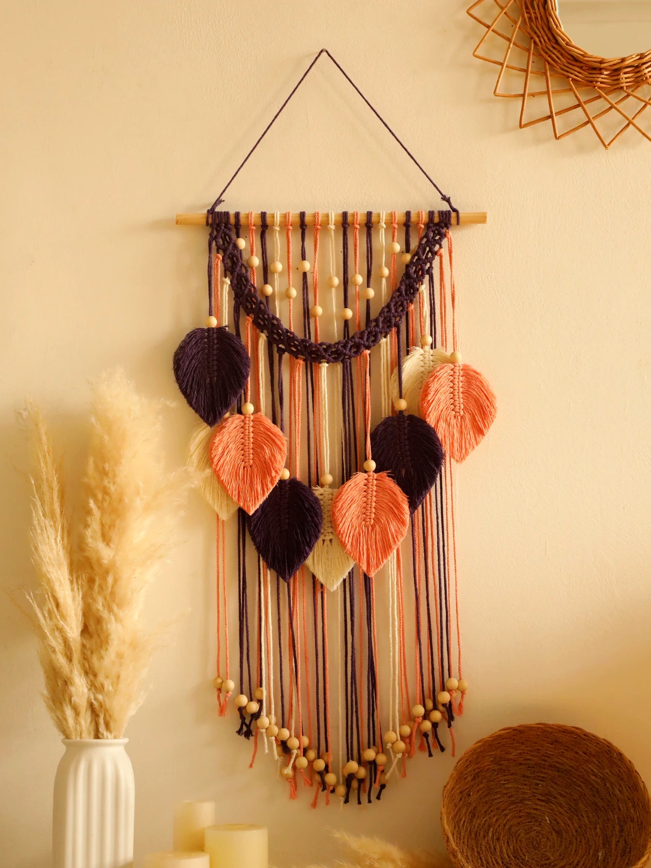 Beaded Leaf Macrame Hanging