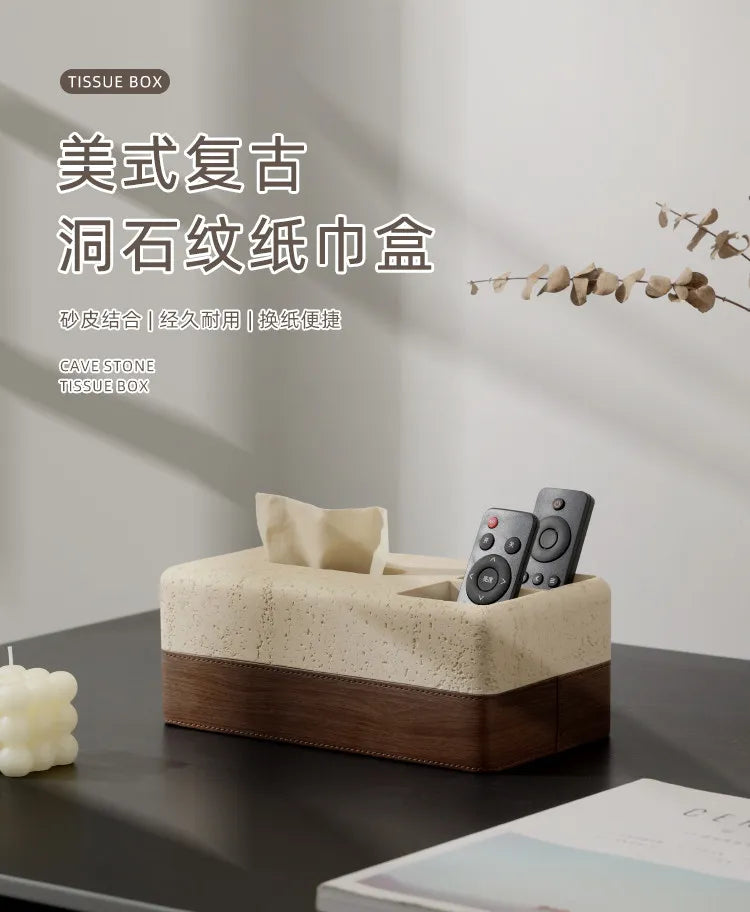 Travertine & Walnut Tissue Box