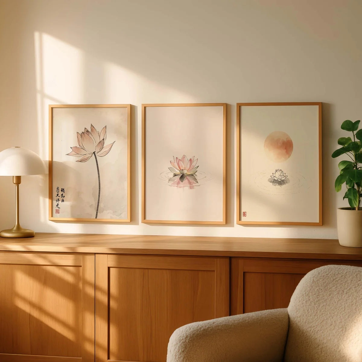 Set of 3 Japandi Canvas Wall Art