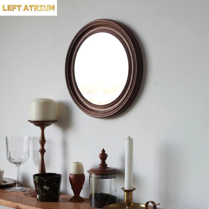 Rustic Round Walnut Wall Mirror