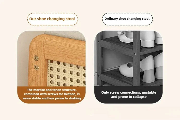 Rattan Shoe Storage Bench