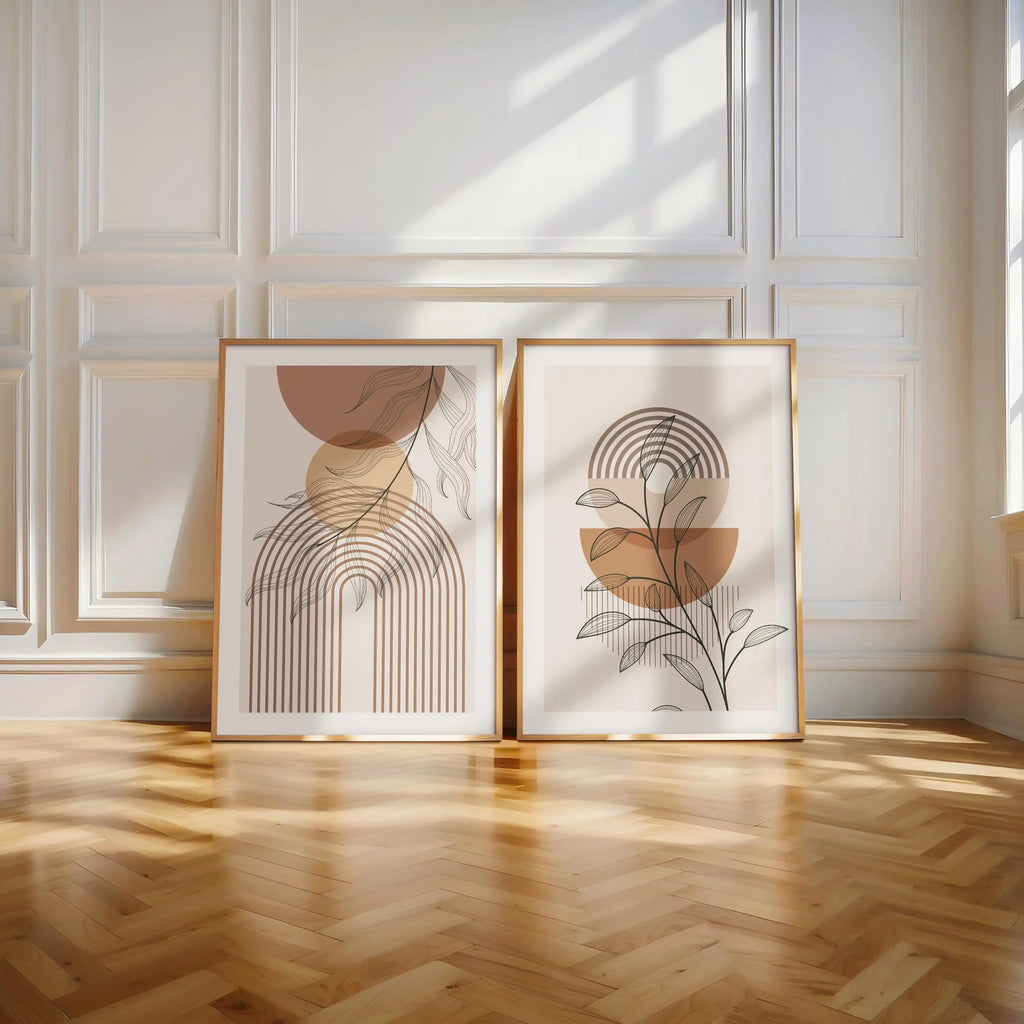 Set of 2 Japandi Arched White Canvas Wall Art