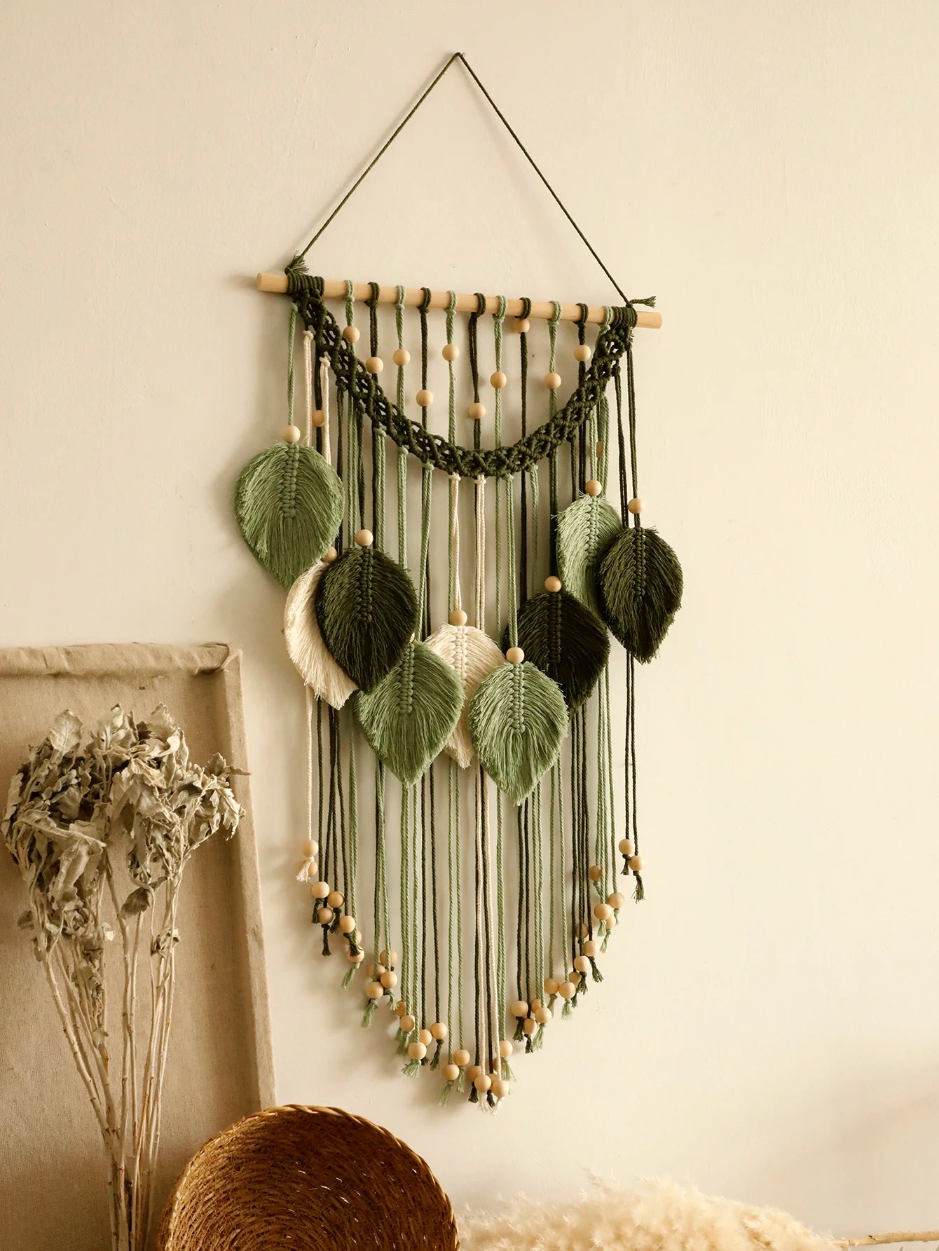 Beaded Leaf Macrame Hanging