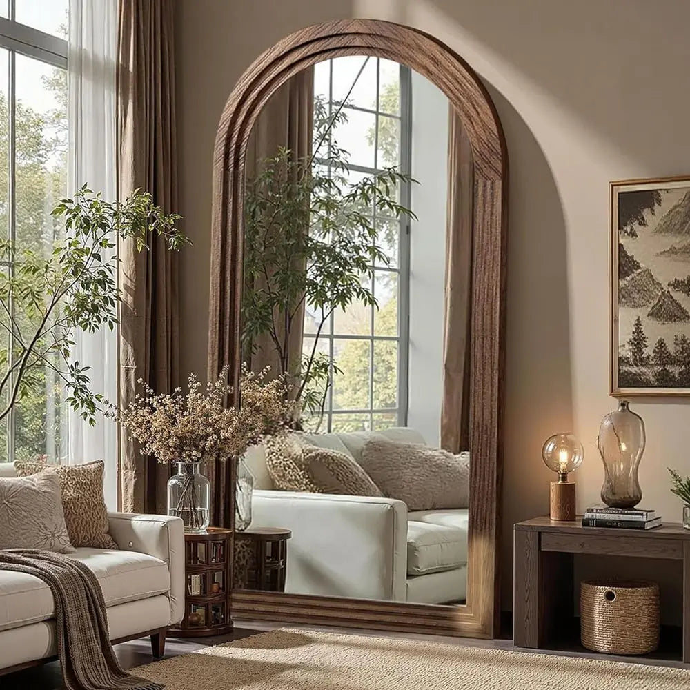 Rustic Arched Brown Full-Length Wall Mirror