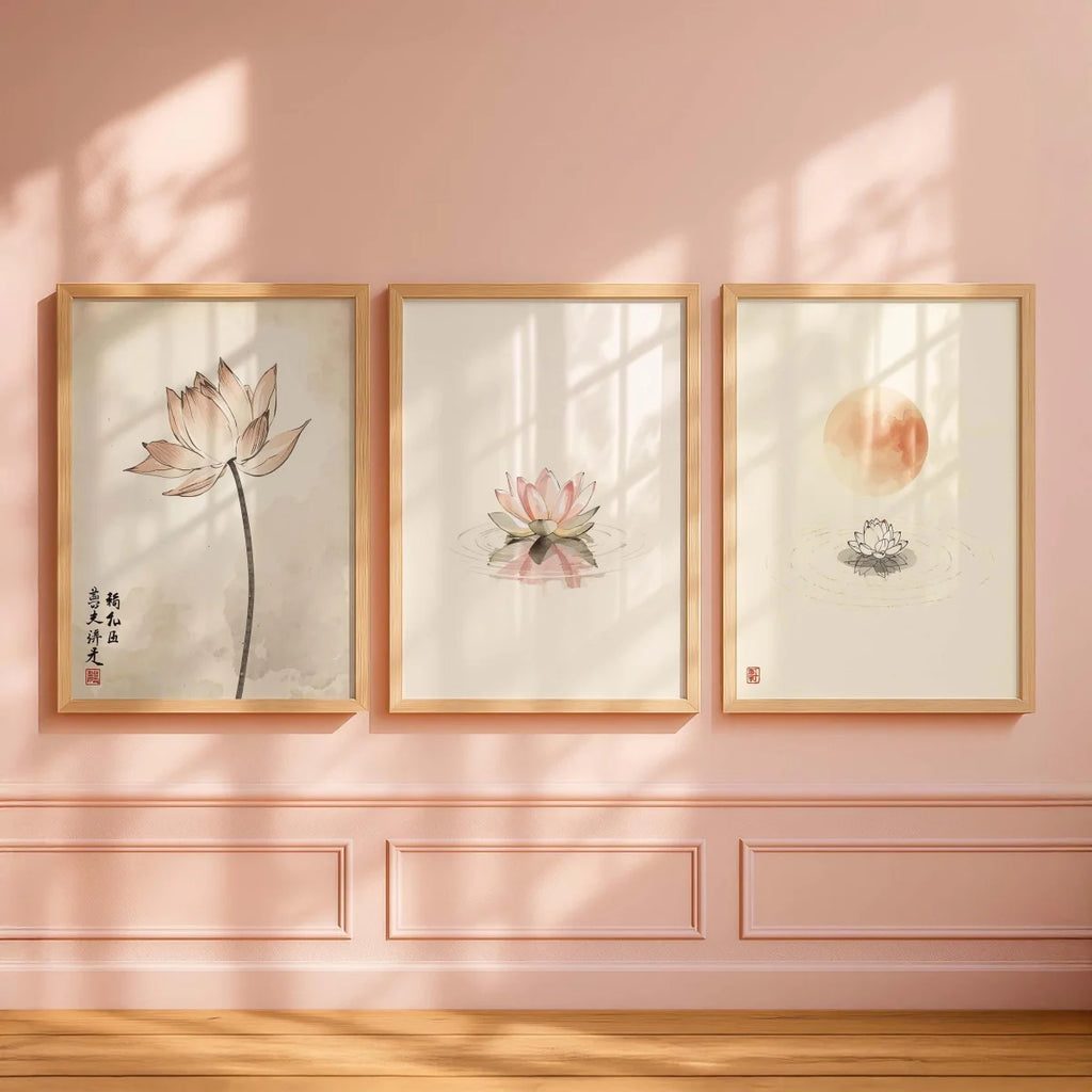 Set of 3 Japandi Canvas Wall Art