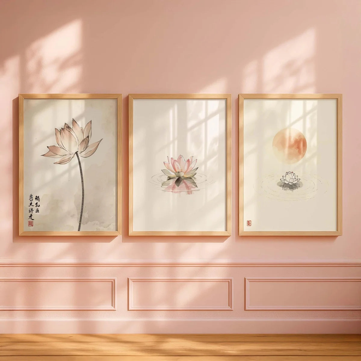 Set of 3 Japandi Canvas Wall Art