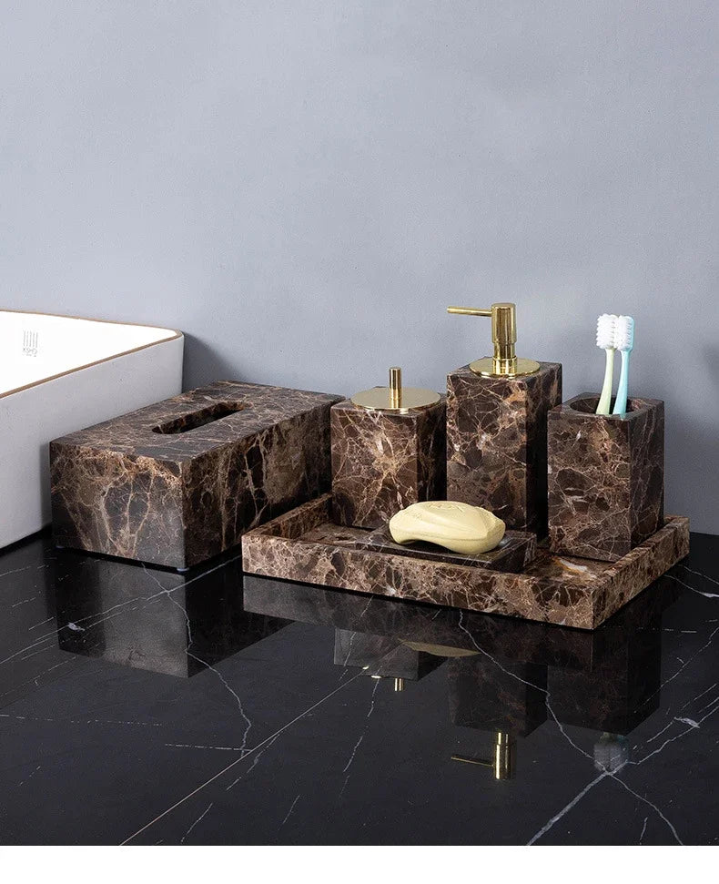 Dark Brown Marble Bath Set