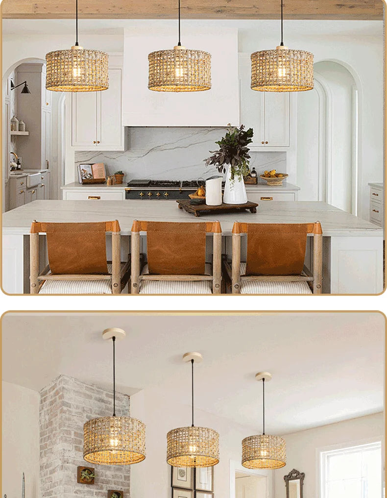 Retro Rattan Pendant Chandelier