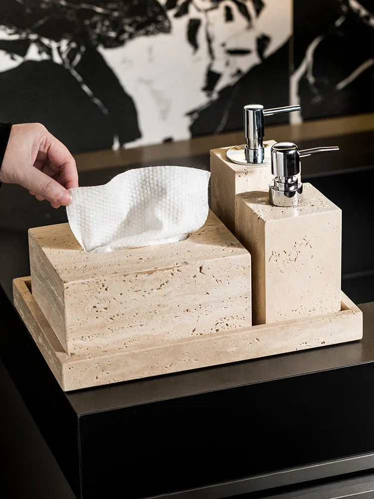Wabi-Sabi Travertine Bath Set