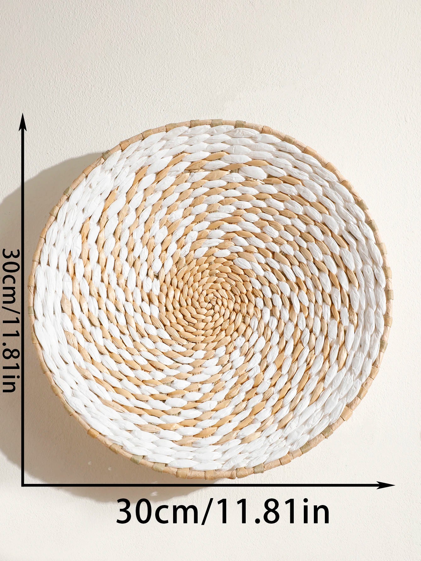 Boho Round Beige Woven Wall Basket