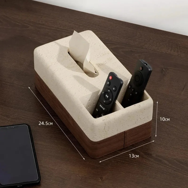 Travertine & Walnut Tissue Box