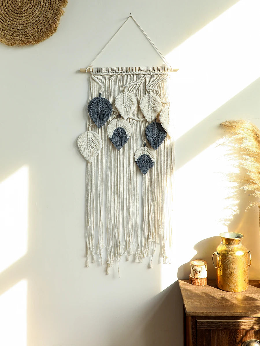 Beaded Leaf Macrame Hanging