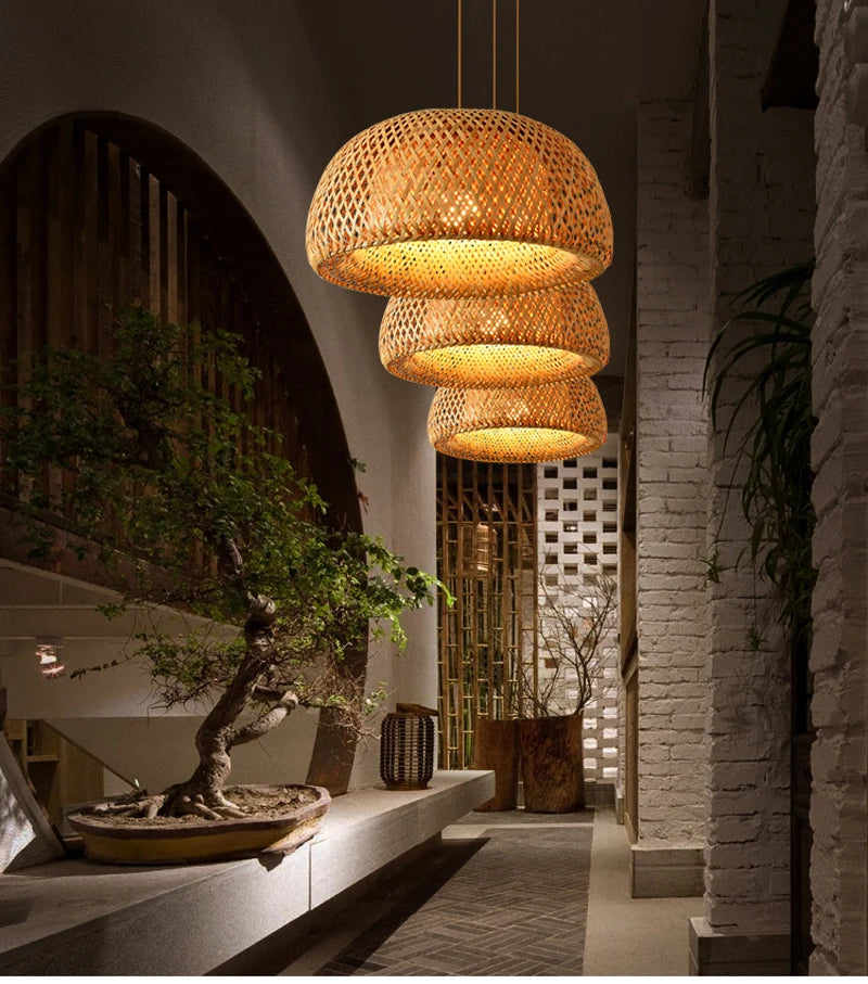 Retro Rattan Pendant Chandelier