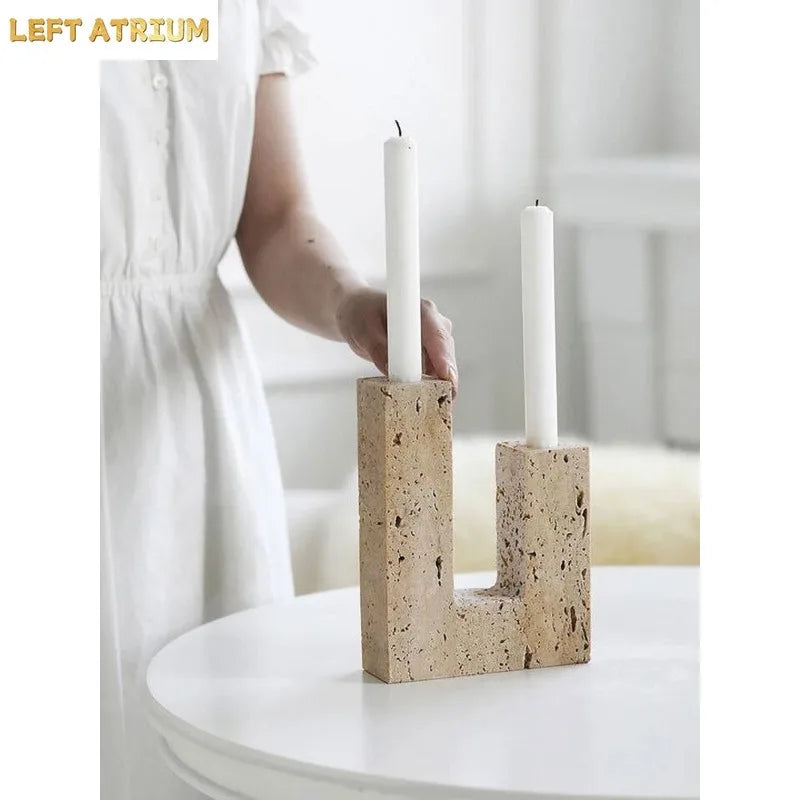 Minimalist Travertine Candle Holder