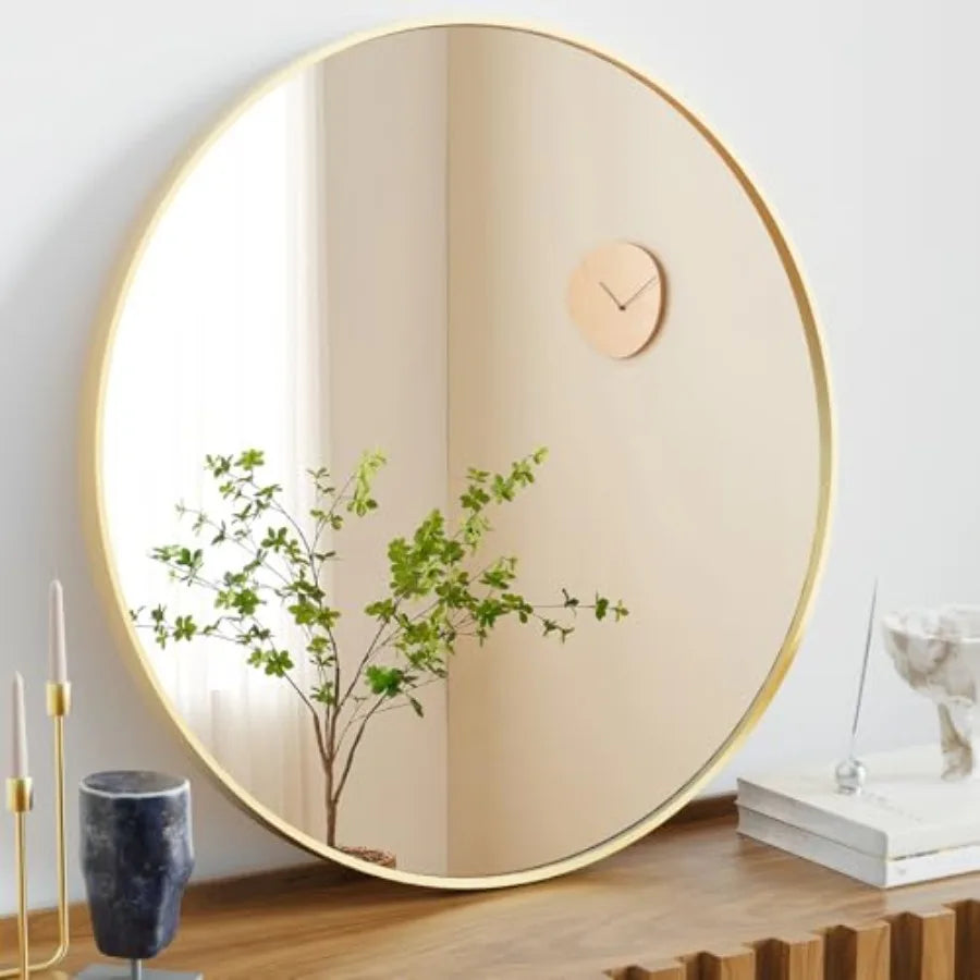 Round Metal-Framed Wall Mirror