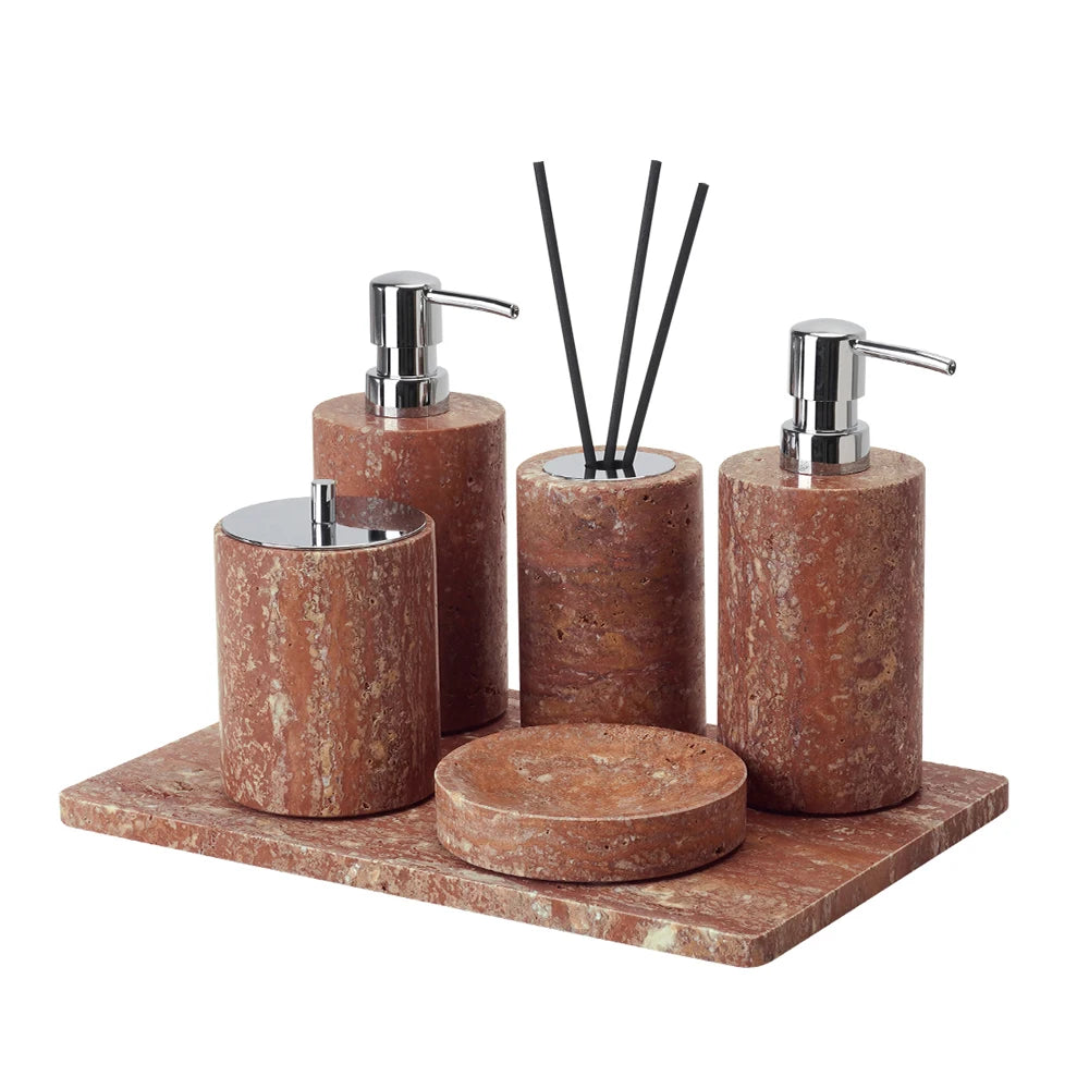 Red Travertine Bath Set