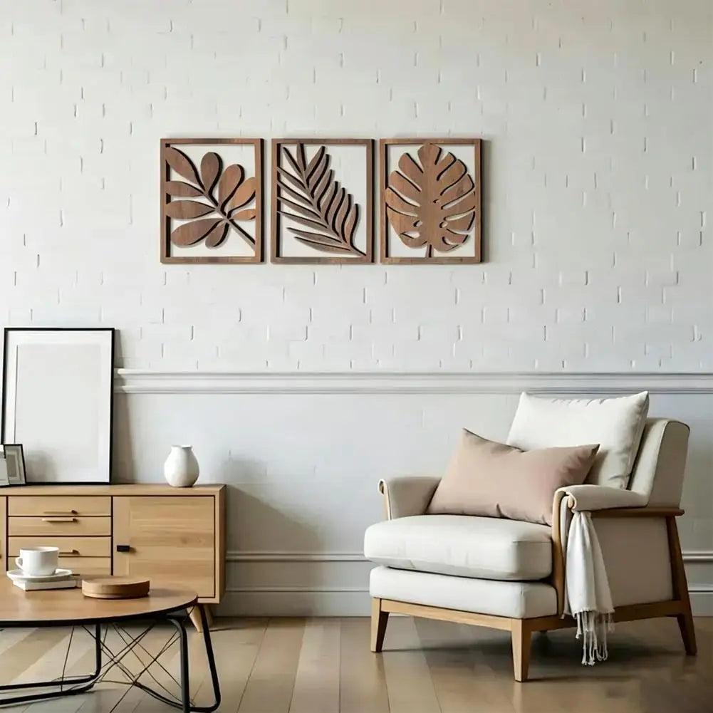 Set of 3 Boho Natural Wood Wall Sculpture