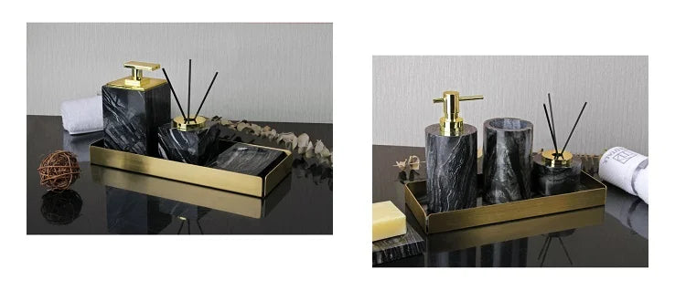 Black Marble Bath Accessory Set