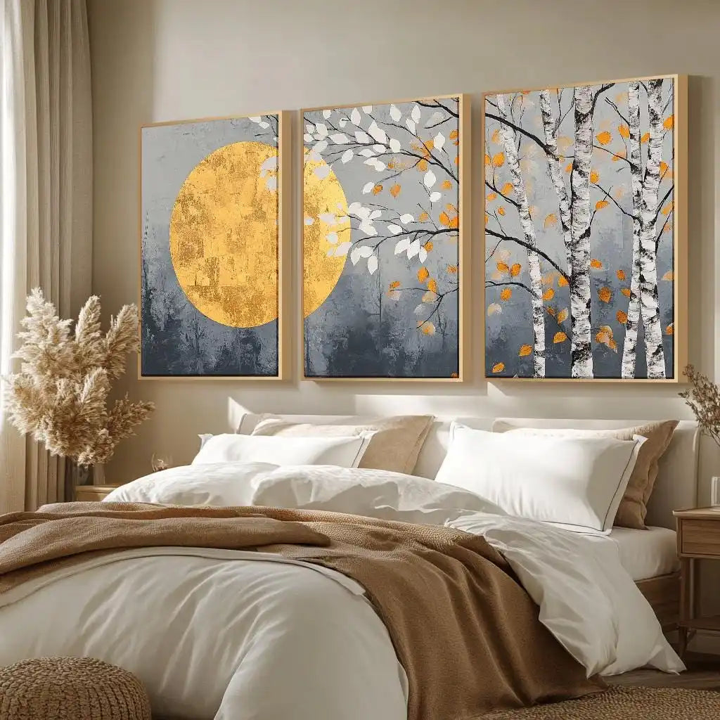 Set of 3 Japandi Canvas Wall Art