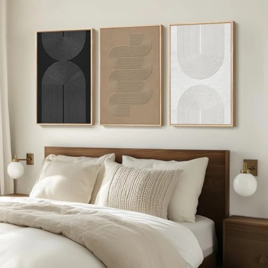 Set of 3 Boho Black Canvas Wall Art