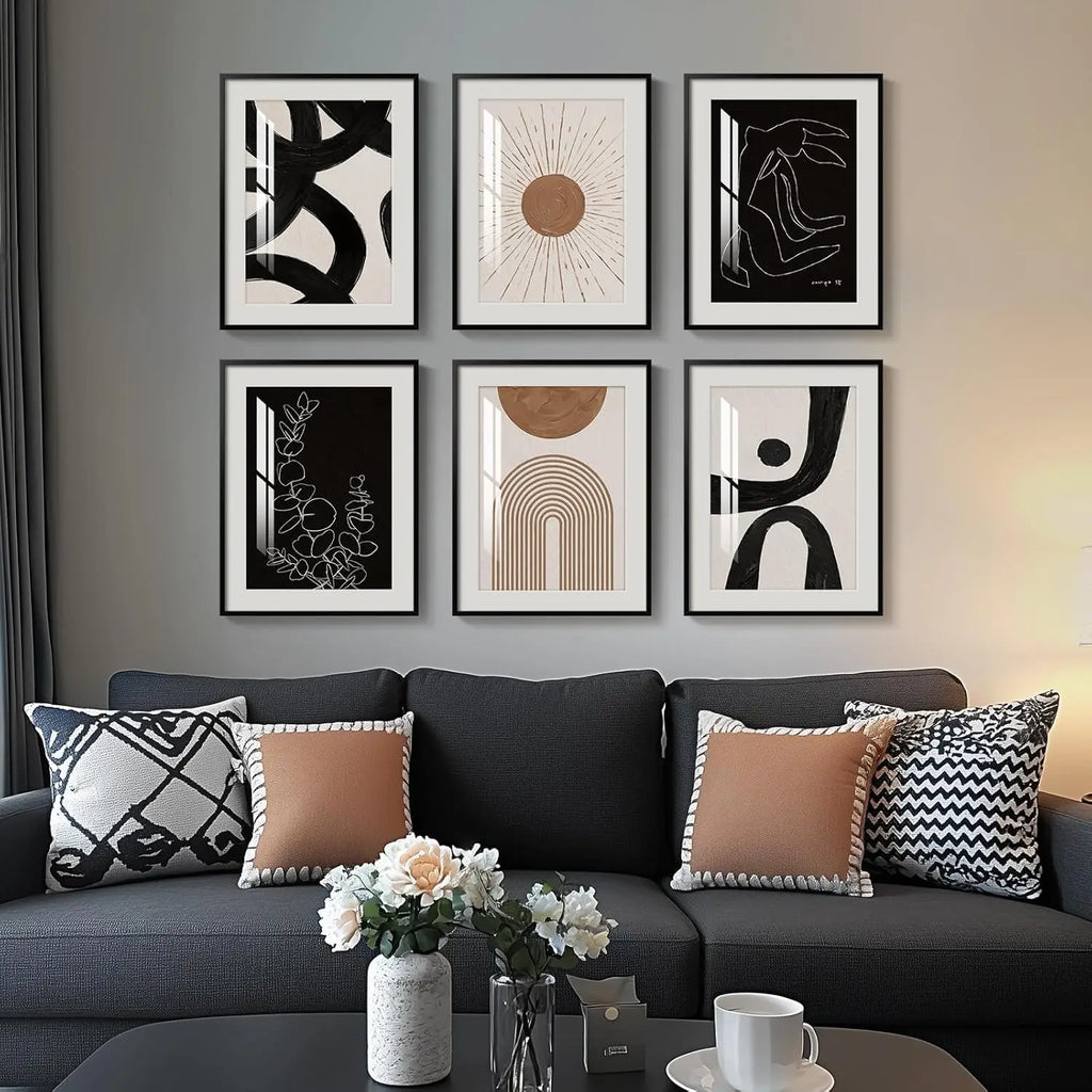 Set of 6 Boho Geometric Brown Wall Art