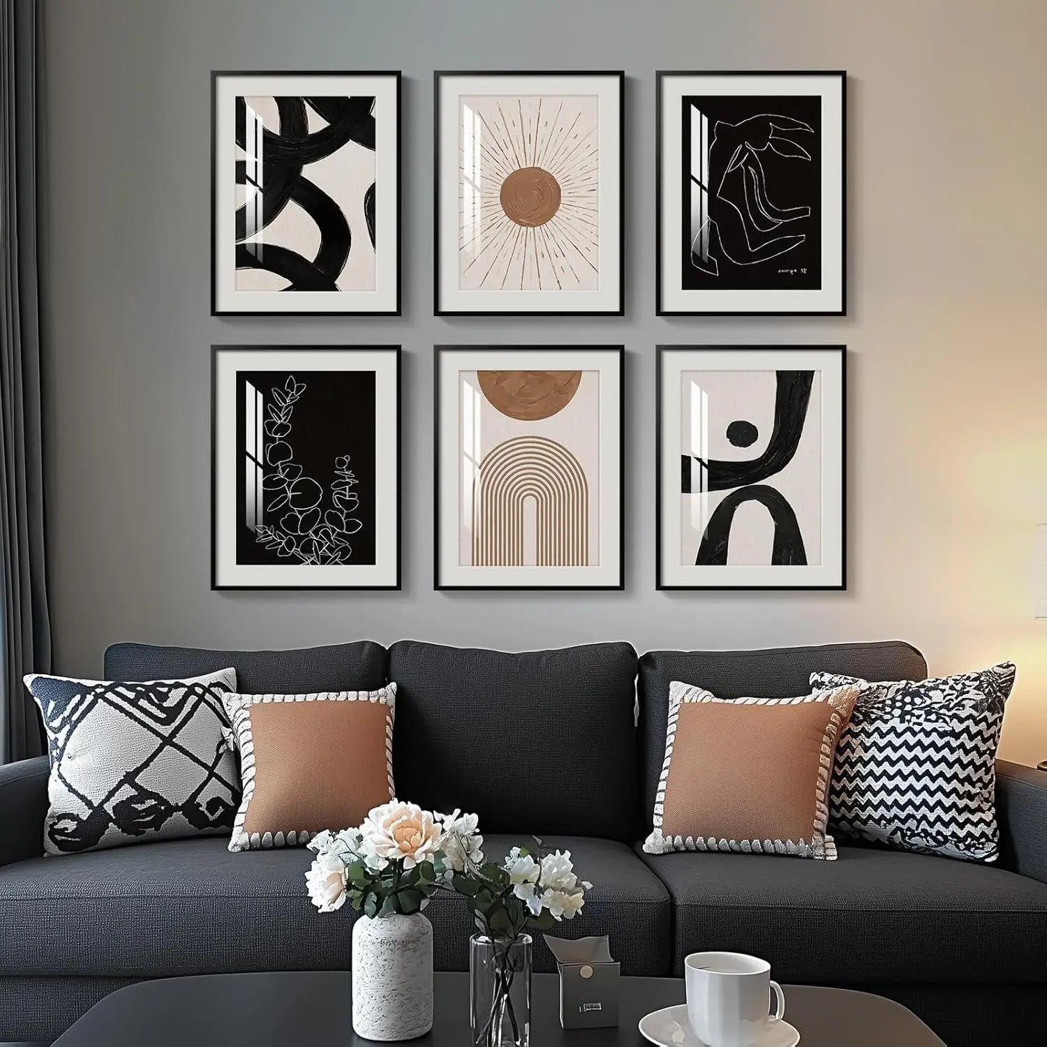 Set of 6 Boho Geometric Brown Wall Art