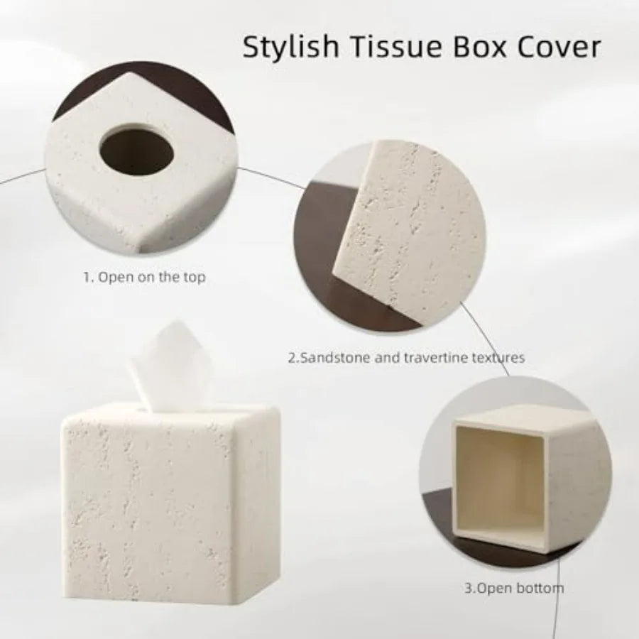 Square Travertine Tissue Box