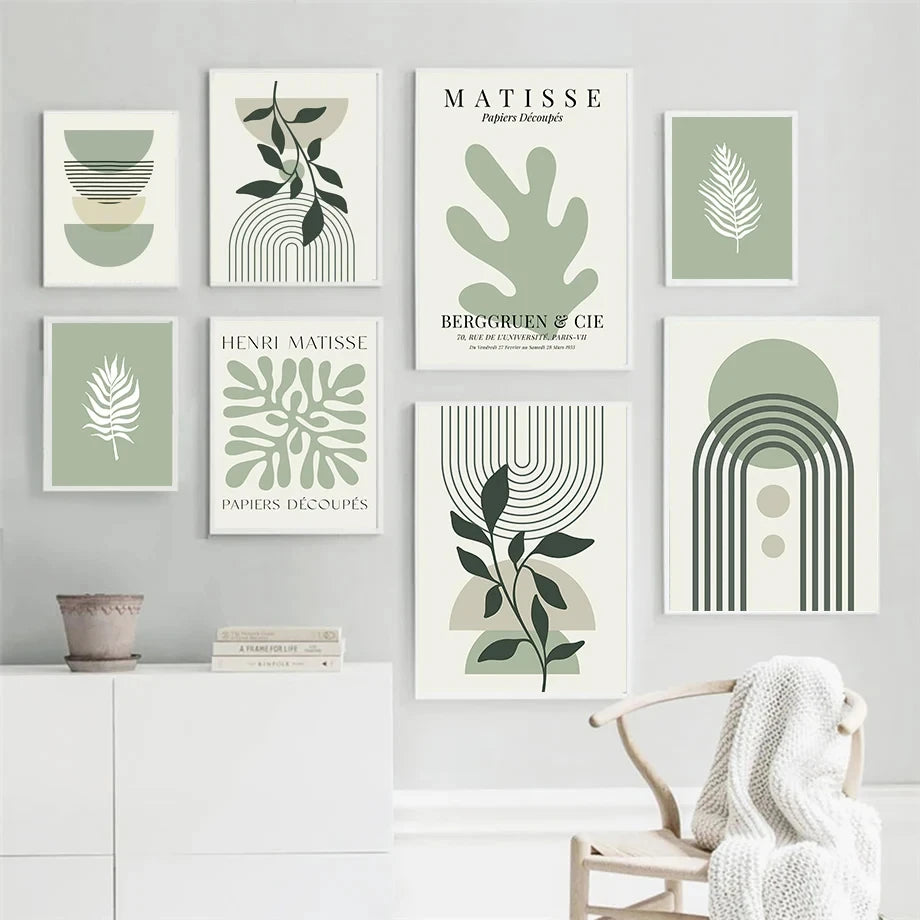 Boho Rectangular Sage Green Canvas Wall Art