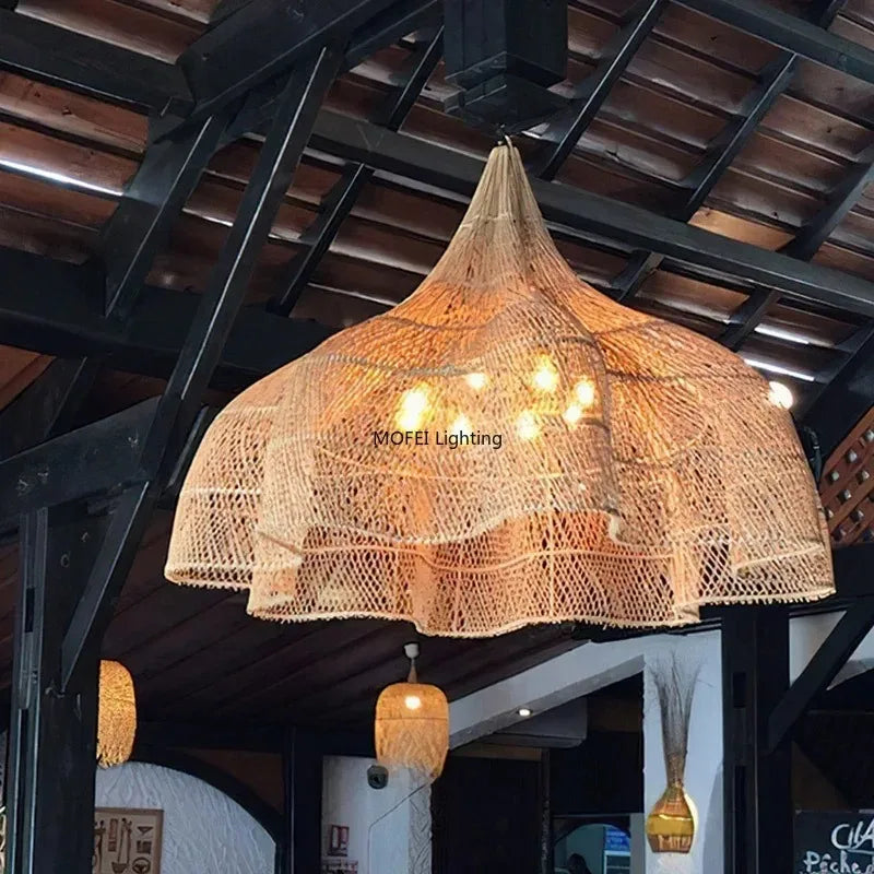 Wabi-Sabi Rattan Pendant Chandelier