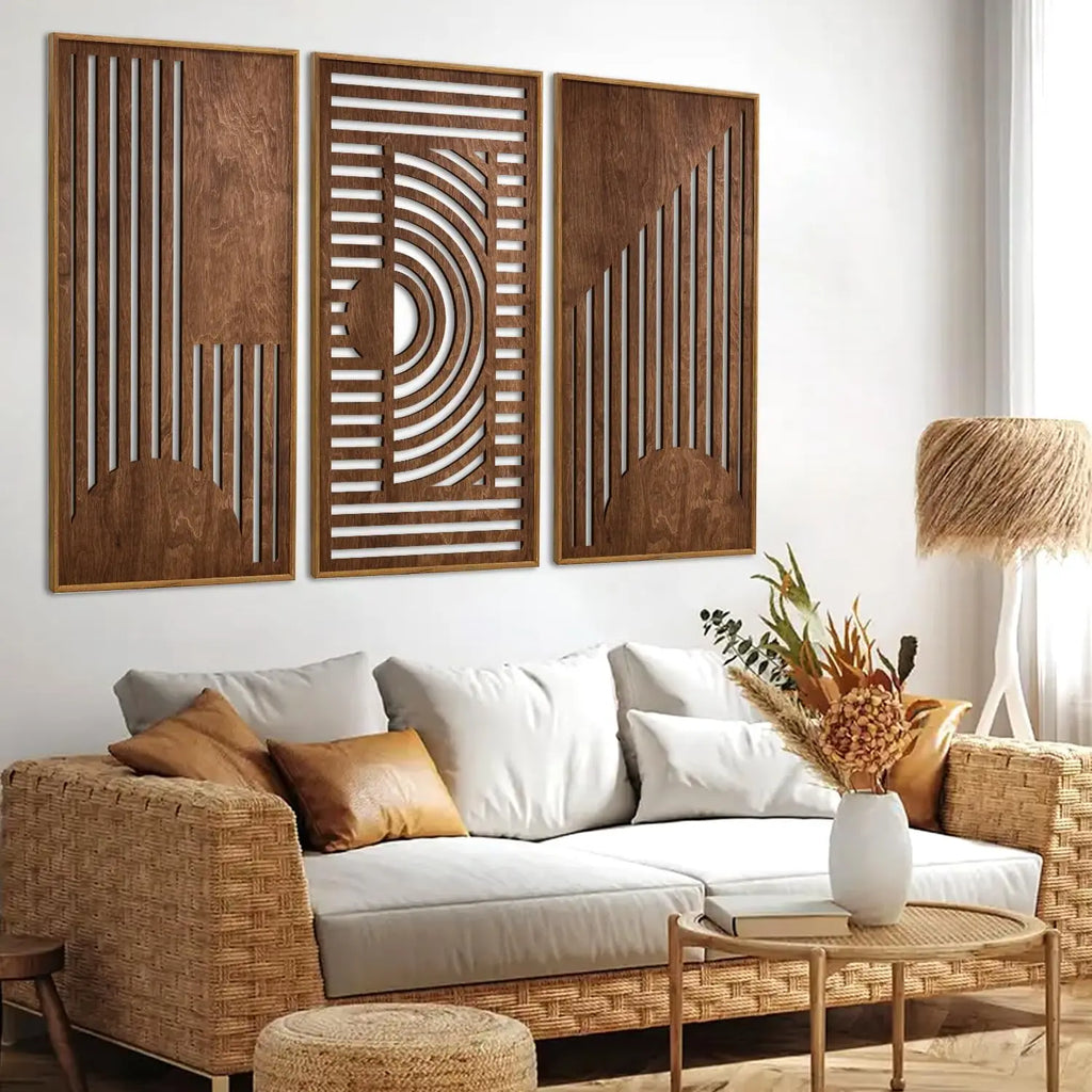 Set of 3 Boho Geometric Wood Wall Art