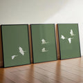 Set of 3 Japandi Rectangular Sage Green Canvas Wall Art