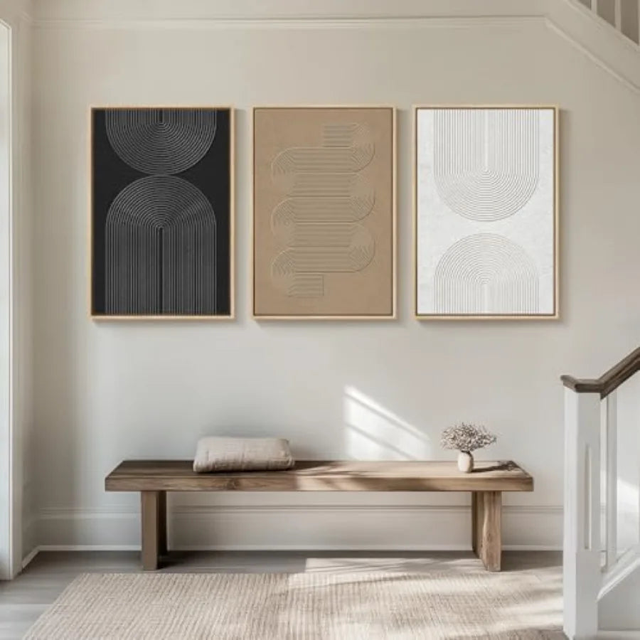 Set of 3 Boho Black Canvas Wall Art