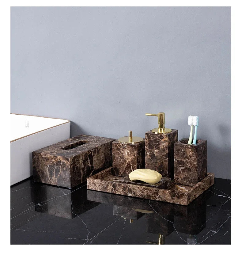 Dark Brown Marble Bath Set