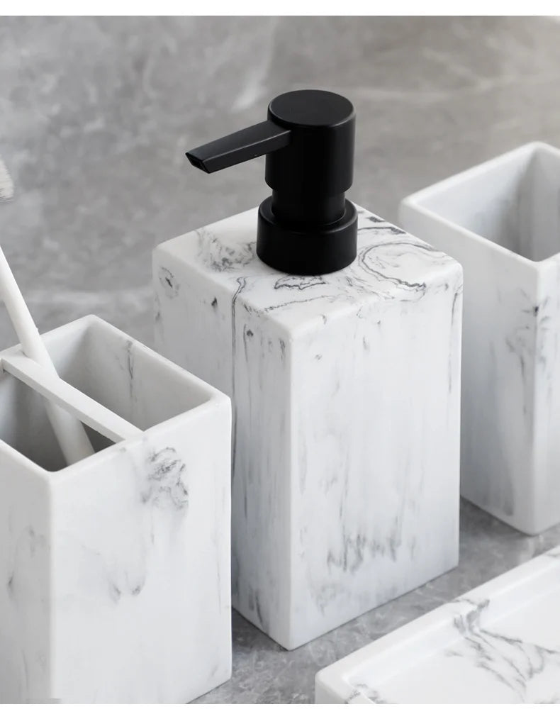 Marble-Pattern Bathroom Set