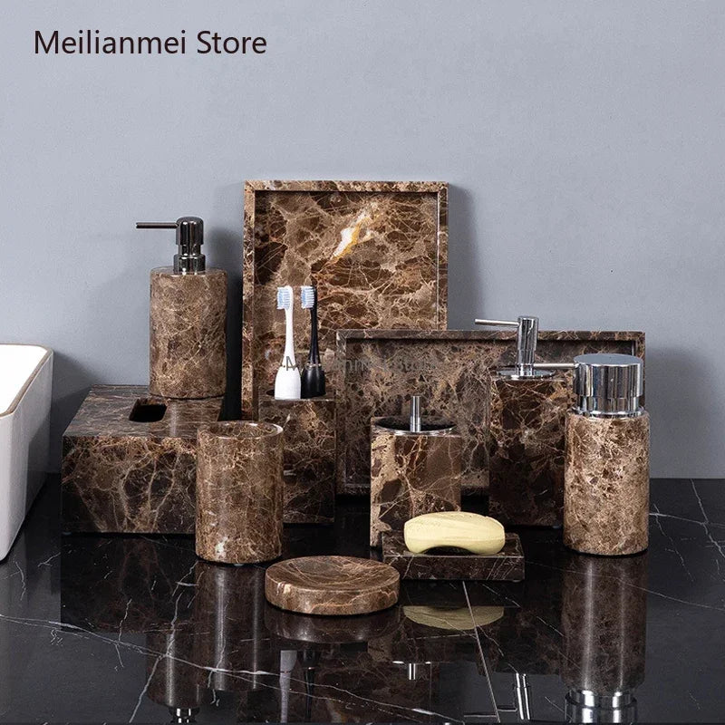 Dark Brown Marble Bath Set