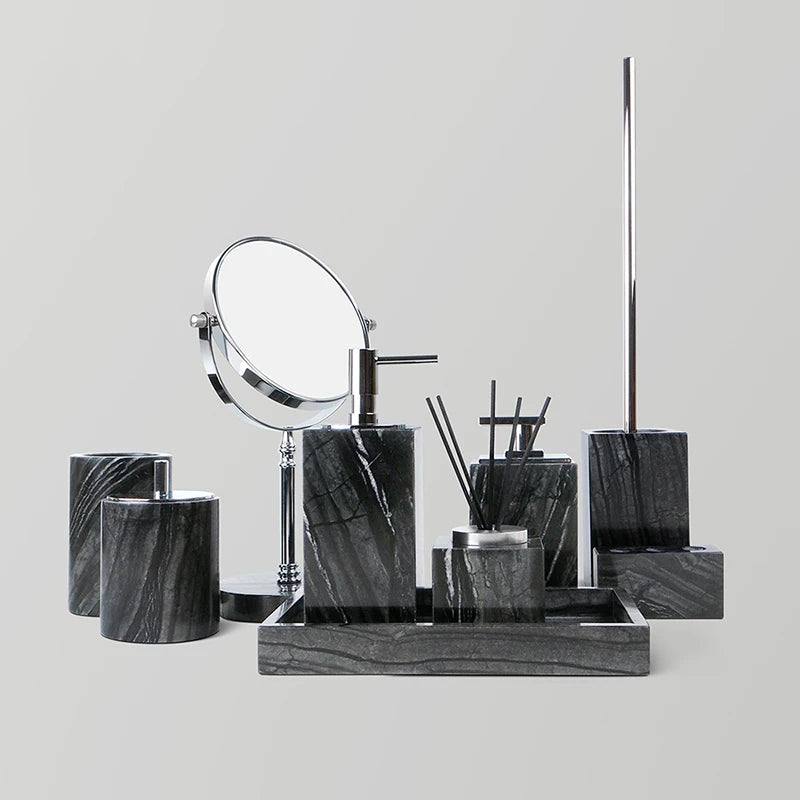 Black Marble Bath Accessory Set
