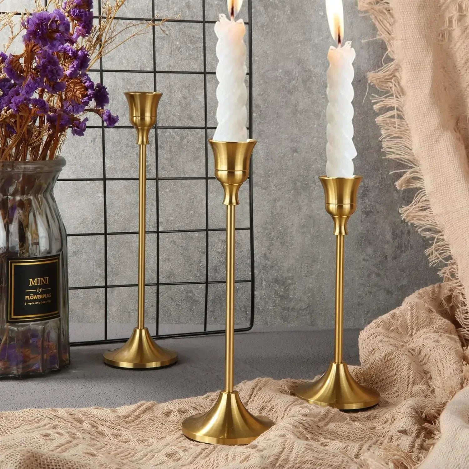 Vintage Metal Candle Holder Set
