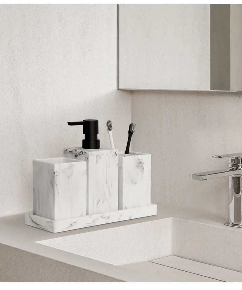 Marble-Pattern Bathroom Set