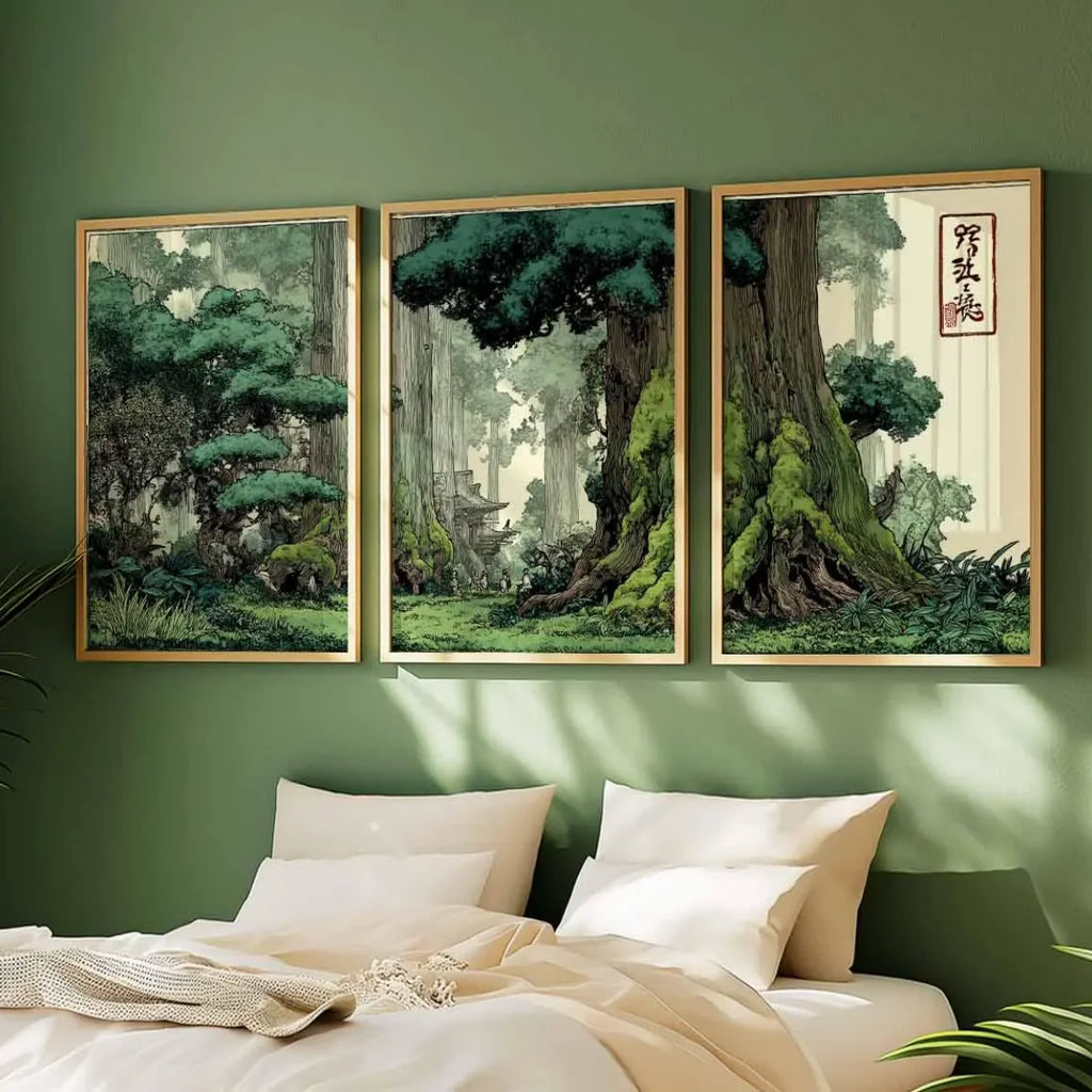 Set of 3 Japandi Canvas Wall Art