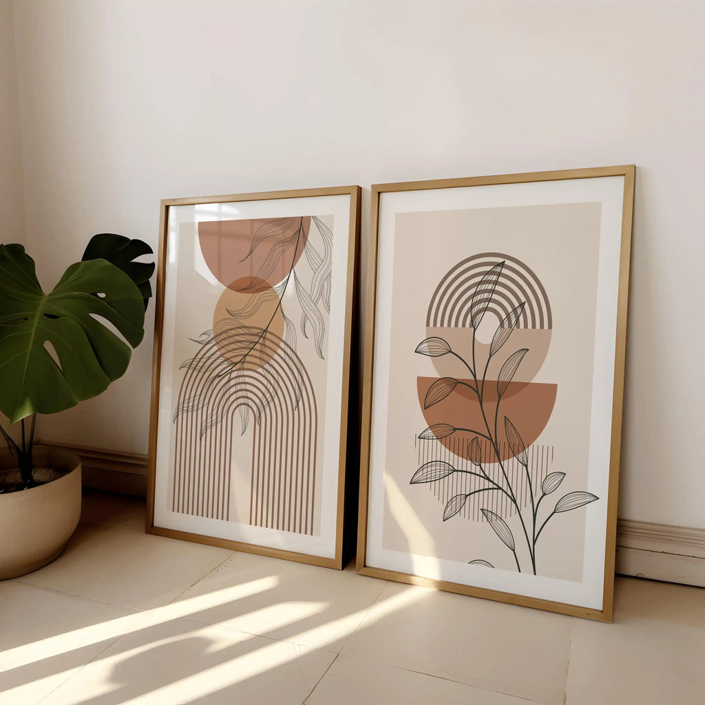 Set of 2 Japandi Arched White Canvas Wall Art