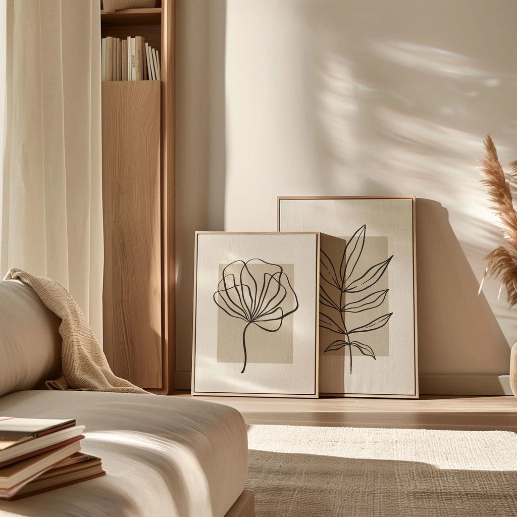 Set of 2 Modern Rectangular Beige Canvas Wall Art