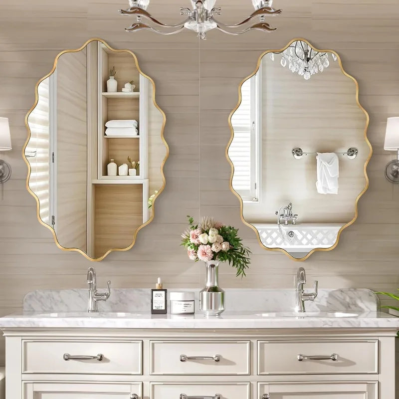 Modern Asymmetrical Gold Wall Mirror