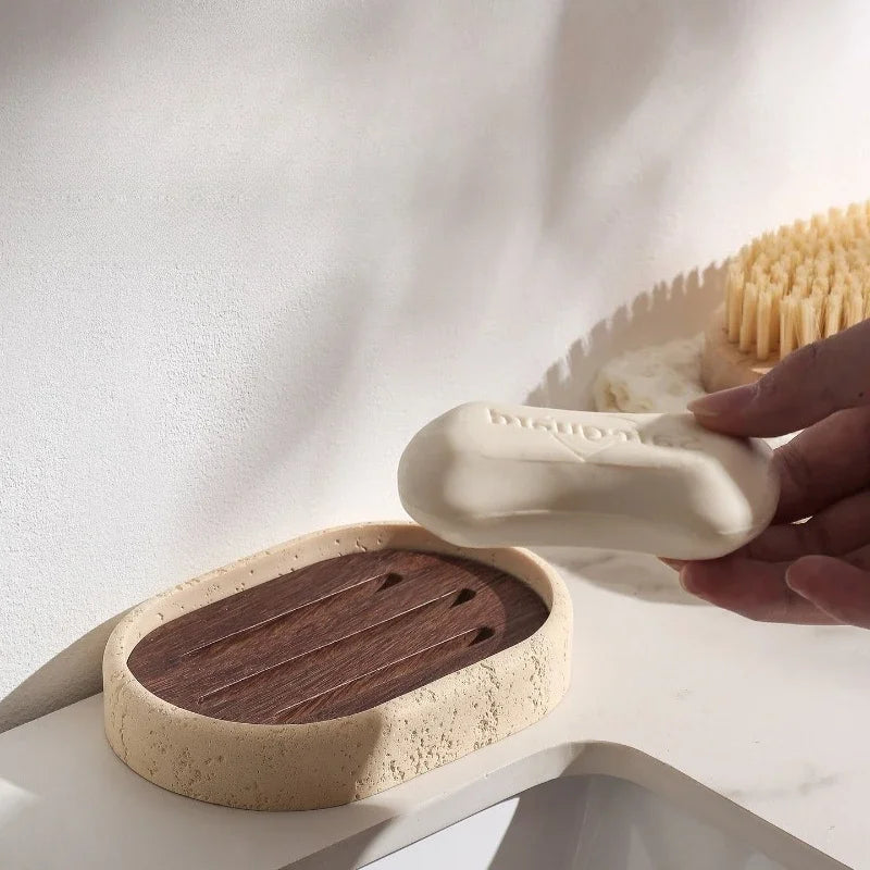 Draining Travertine Soap Dish