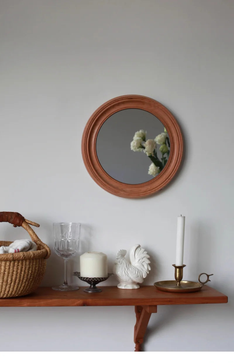 Rustic Round Walnut Wall Mirror