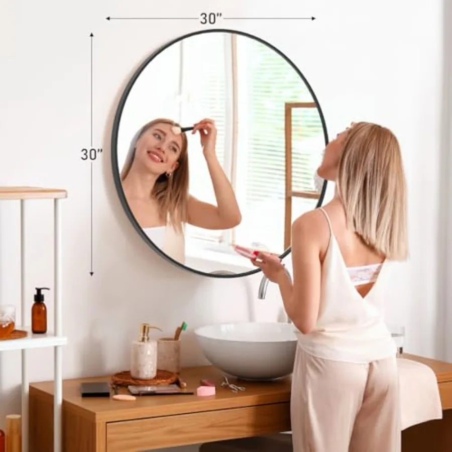 Round Metal-Framed Wall Mirror